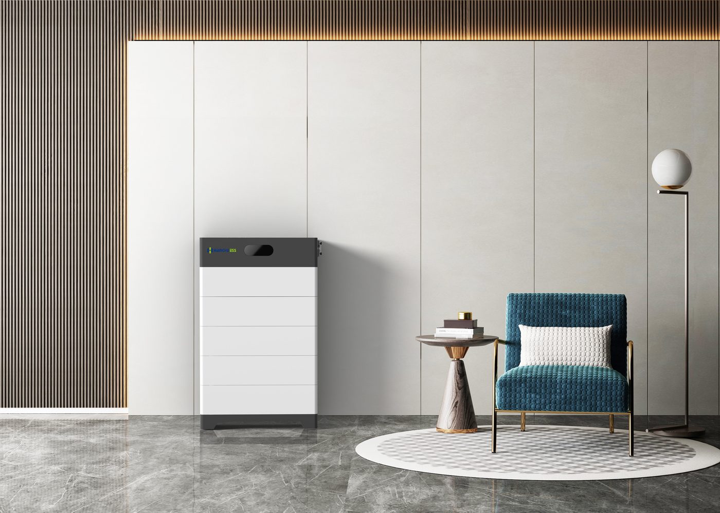 Hanchu high-voltage battery stack in a modern living room