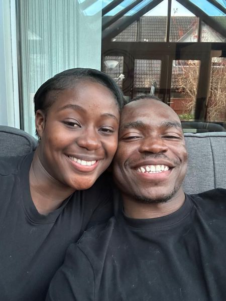 Smiling together in a café